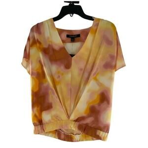 Andrew Marc New York Blouse Women's Medium Tie Dye Pleated Elastic Waist Top NEW